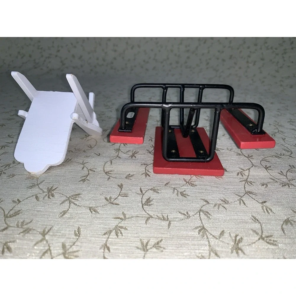 Dollhouse Picnic Furniture Outdoor Red Wood Picnic Table, Adironback Wood Chair